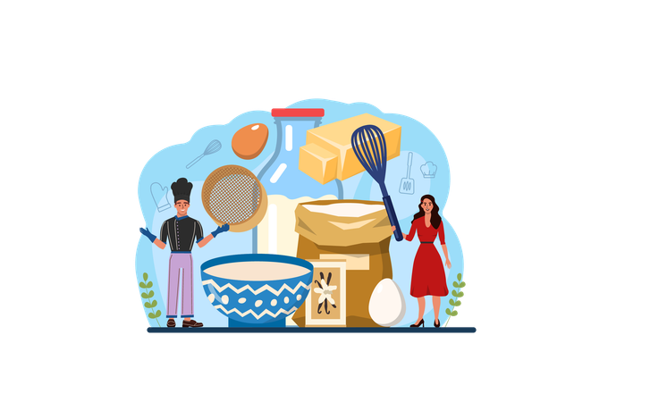 Bakers preparing waffle batter  Illustration