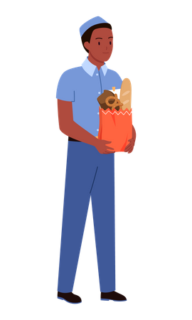 Bakery Boy delivering grocery bag  Illustration