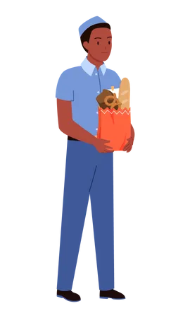 Bakery Boy delivering grocery bag  Illustration