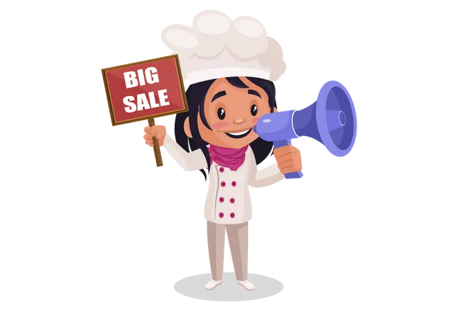 Bakery Girl announcing sale using megaphone  Illustration