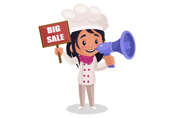 Bakery Girl announcing sale using megaphone  Illustration