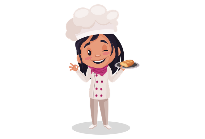 Bakery Girl holding bread in her hand Illustration