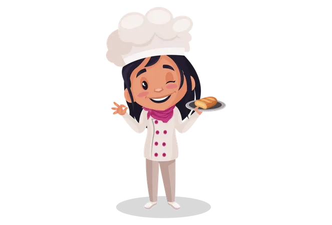 Bakery Girl holding bread in her hand Illustration
