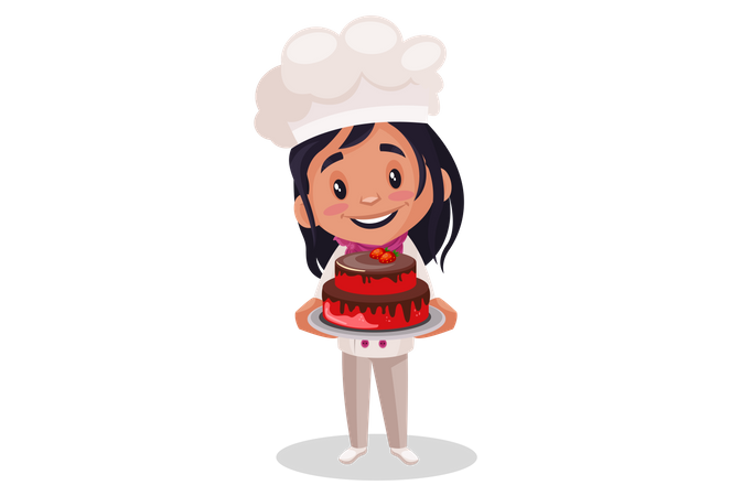 Bakery Girl holding cake Illustration