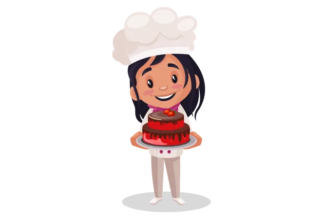Bakery Girl holding cake  Illustration