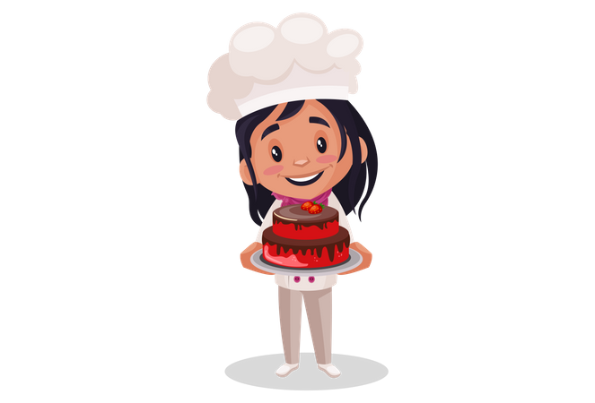 Bakery Girl holding cake  Illustration