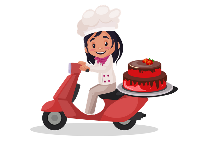 Bakery Girl riding scooter  Illustration