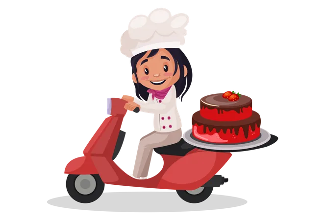 Bakery Girl riding scooter  Illustration