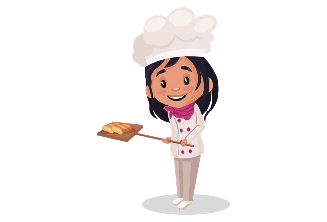 Bakery Girl showing bread  Illustration