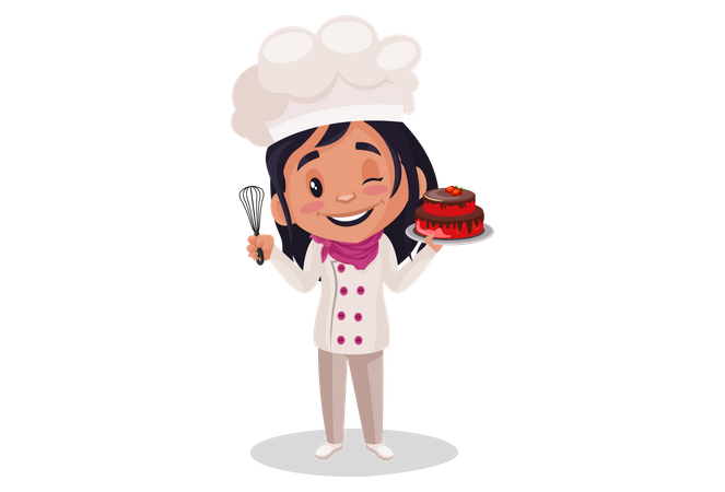 Bakery Girl showing cake Illustration