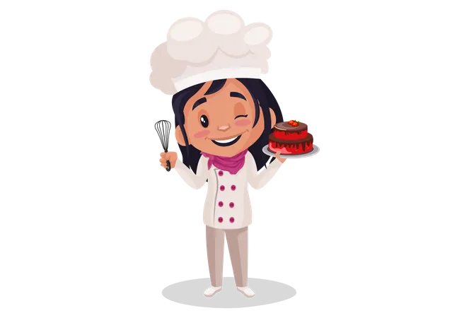Bakery Girl showing cake  Illustration