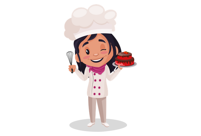 Bakery Girl showing cake  Illustration