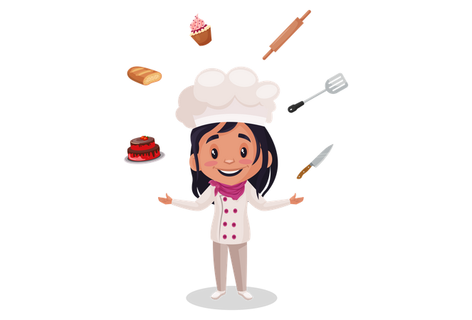 Bakery Girl with bakery tools  Illustration