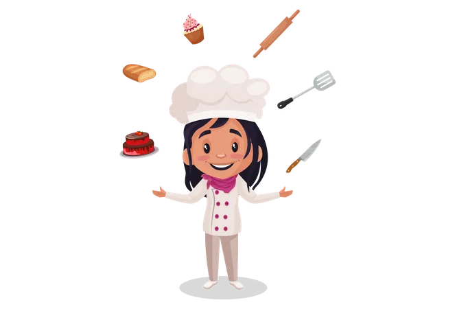 Bakery Girl with bakery tools  Illustration