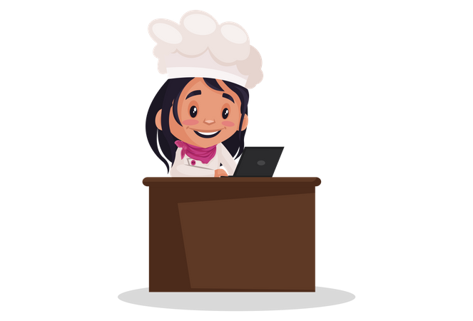 Bakery Girl working on laptop  Illustration