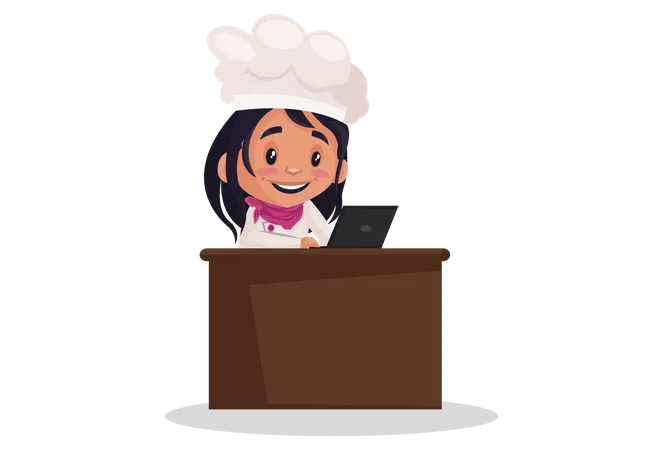 Bakery Girl working on laptop  Illustration