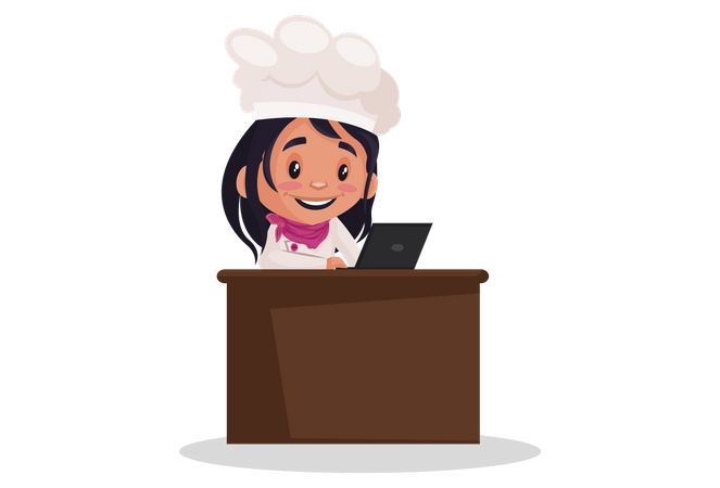 Bakery Girl working on laptop  Illustration