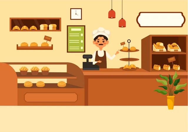 Bakery owner at bakery store  Illustration