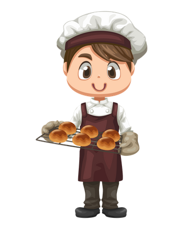 Bakery worker serving fresh breads  Illustration