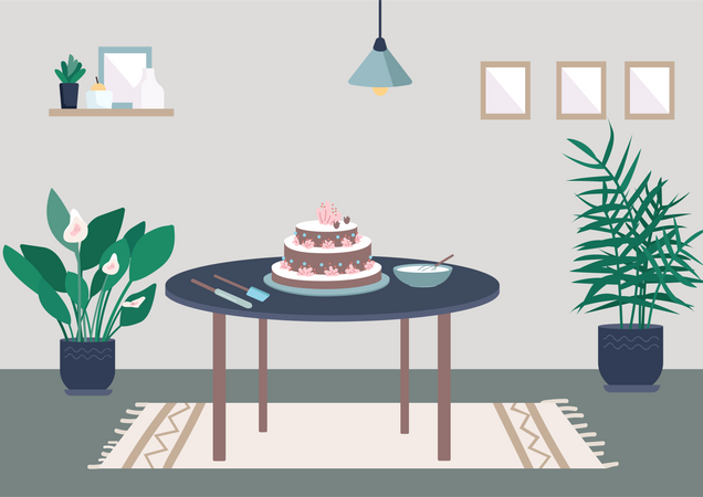 Baking birthday cake  Illustration