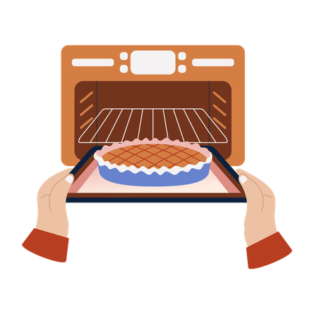 Baking pie in oven  Illustration