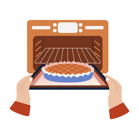 Baking pie in oven  Illustration