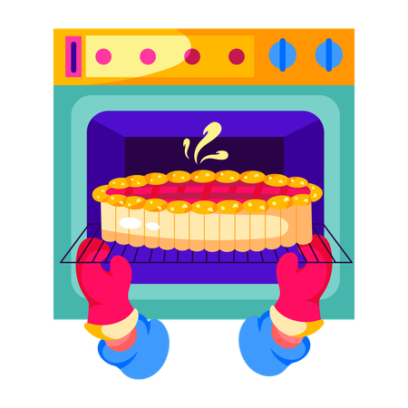 Baking pie in oven  Illustration