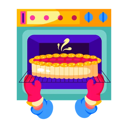 Baking pie in oven  Illustration