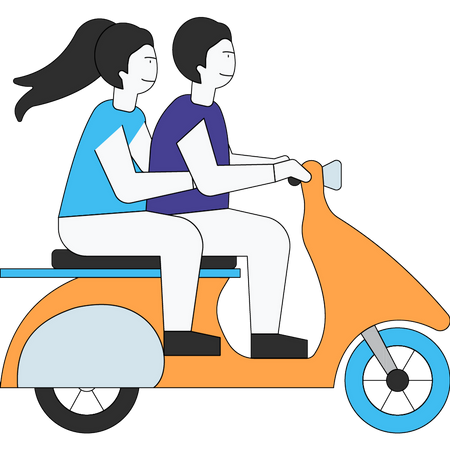 Un couple monte en vespa  Illustration