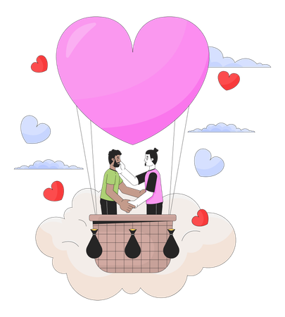 Vol romantique en montgolfière  Illustration