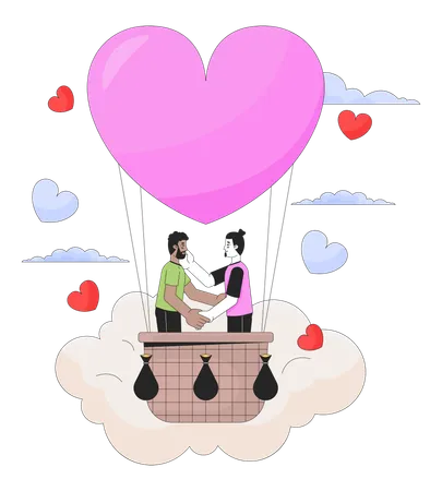 Vol romantique en montgolfière  Illustration