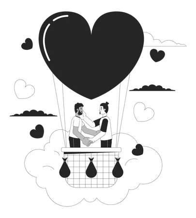 Vol romantique en montgolfière  Illustration