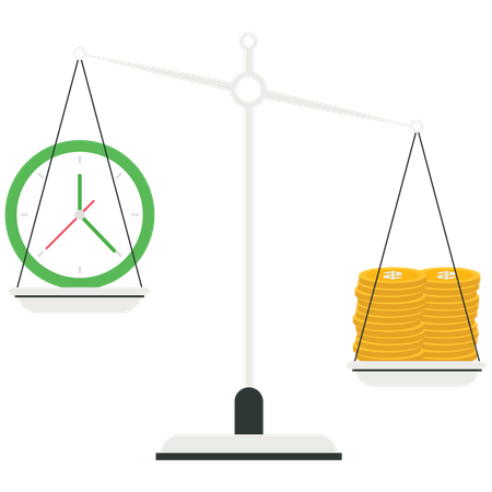 Balance between clock or coins  Illustration