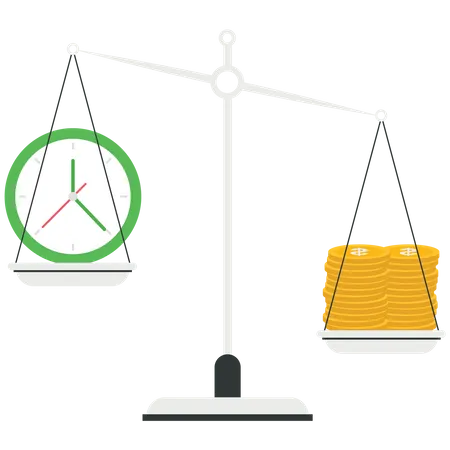 Balance between clock or coins  Illustration