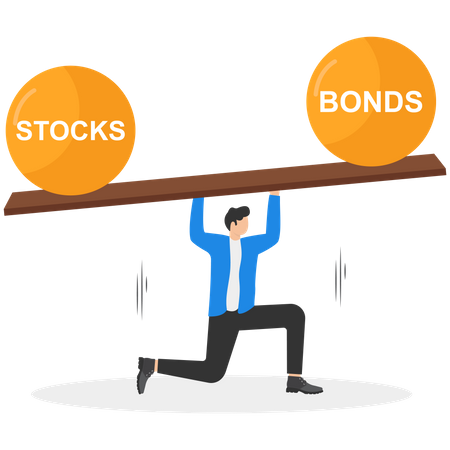 Balance del inversionista empresario en balancín de acciones y bonos.  Illustration