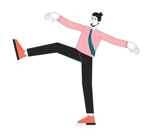 Balance Losing Male Office Worker 2 D Linear Cartoon Character Unstable Man Unbalanced Standing On One Leg Isolated Line Vector Person White Background Job Instability Color Flat Spot Illustration Illustration