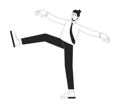 Balance Losing Male Office Worker Black And White 2 D Line Cartoon Character Unstable Man Standing On One Leg Isolated Vector Outline Person Job Instability Monochromatic Flat Spot Illustration Illustration