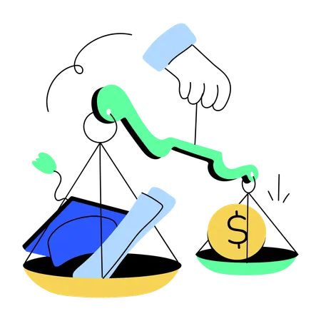 Balance scale with cash money and degree  Illustration