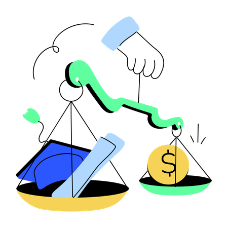 Balance scale with cash money and degree  Illustration