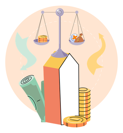 Balance scale with money  Illustration