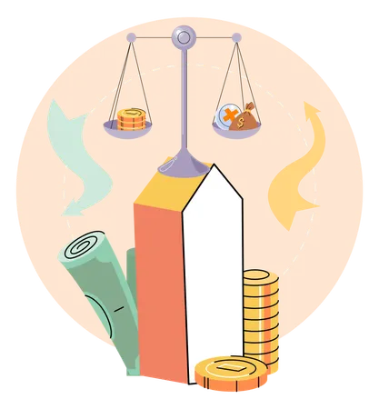 Balance scale with money  Illustration