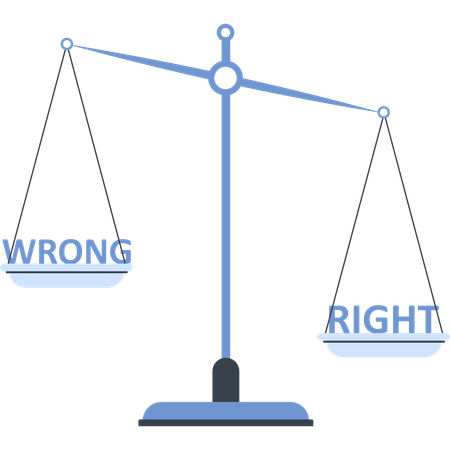 Balance Scale with 'Wrong' and 'Right' Words  Illustration