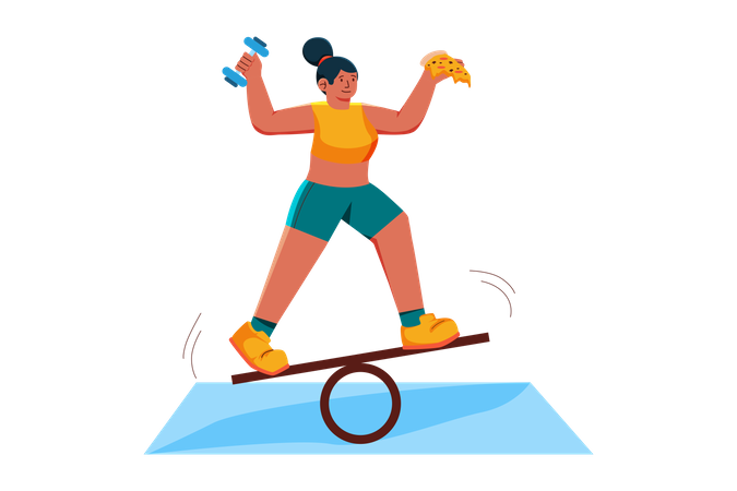 Balanced between junk food and workout Illustration