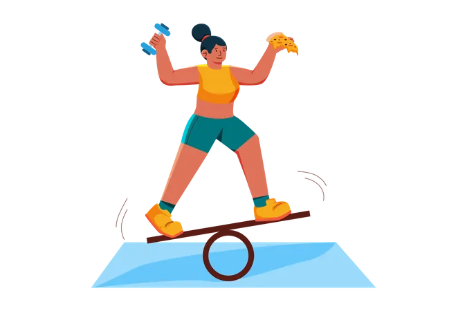 Balanced between junk food and workout Illustration