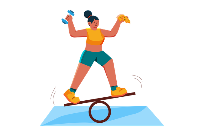 Balanced between junk food and workout  Illustration