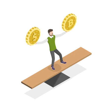 3 D Isometric Flat Vector Conceptual Illustration Of Balancing Crypto Risks Cryptocurrency Value Measurement Illustration