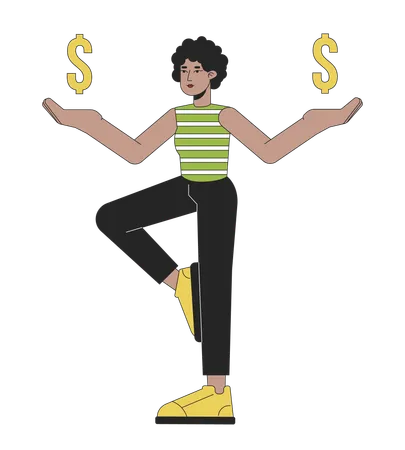 Balancing Dollar Finances Flat Line Color Vector Character Editable Outline Full Body Person Holding Dollars Signs On Hands On White Simple Cartoon Spot Illustration For Web Graphic Design Illustration