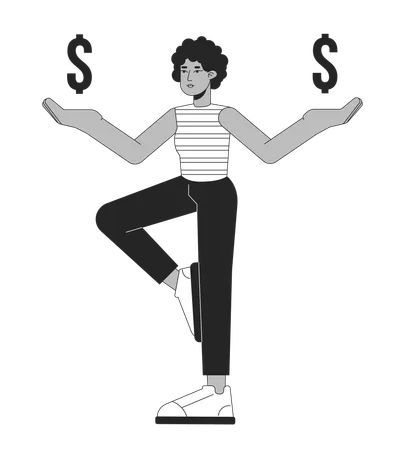Balancing Dollar Finances Flat Line Black White Vector Character Editable Outline Full Body Person Holding Dollars Signs On Hands Simple Cartoon Isolated Spot Illustration For Web Graphic Design Illustration
