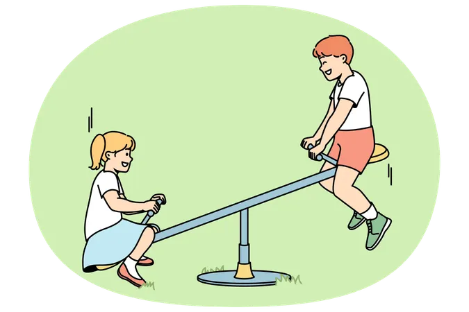 Les enfants montent sur une bascule dans une aire de jeux en été  Illustration