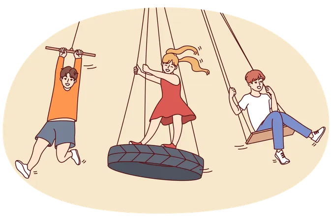 Des enfants heureux font du vélo à l'extérieur  Illustration
